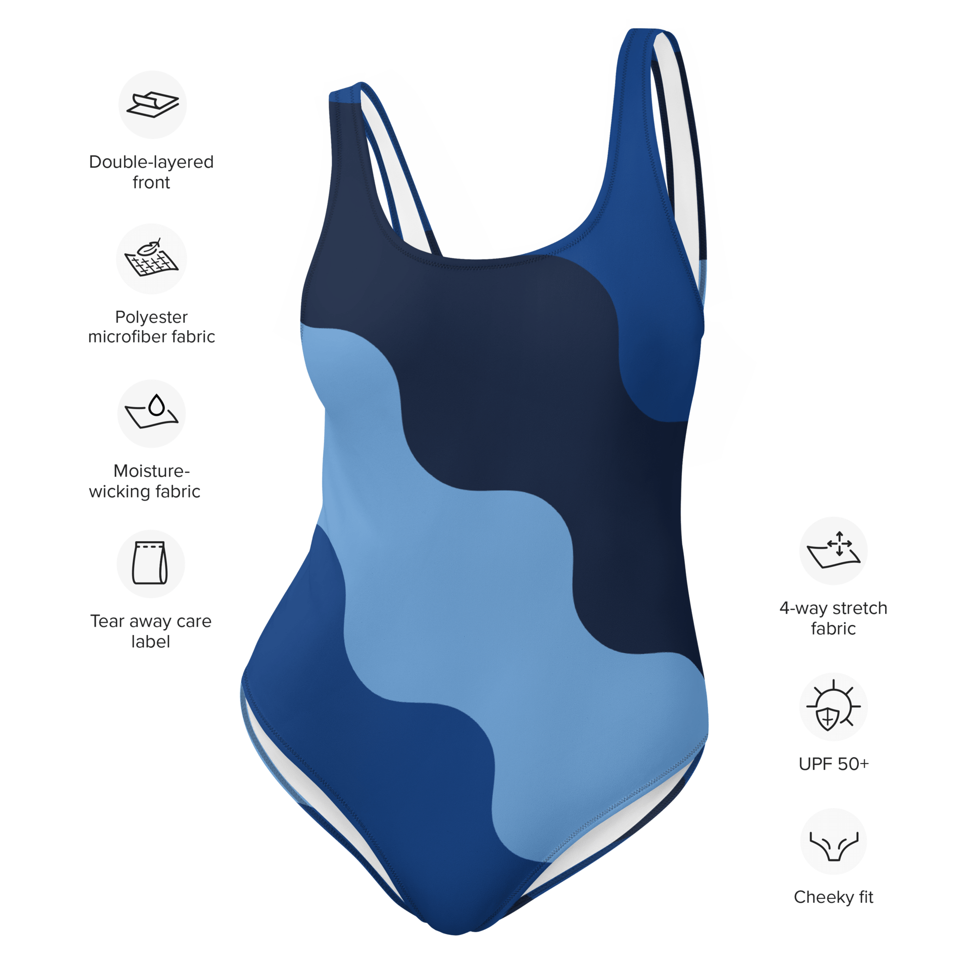 Badeanzug blau Wellen - Figurbetont, Bequem & Perfekt für Strand & Pool - Cooroi