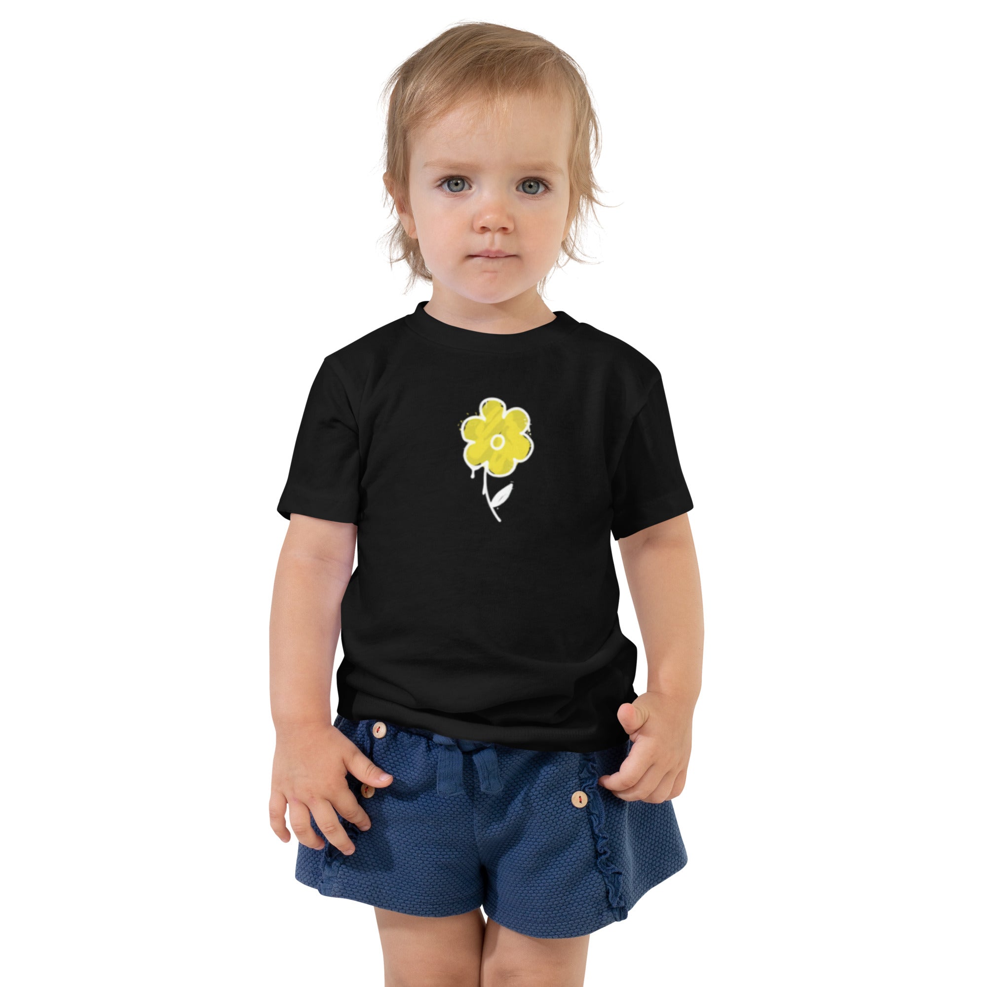 Mädchen T-Shirt Blumenmotiv schwarz