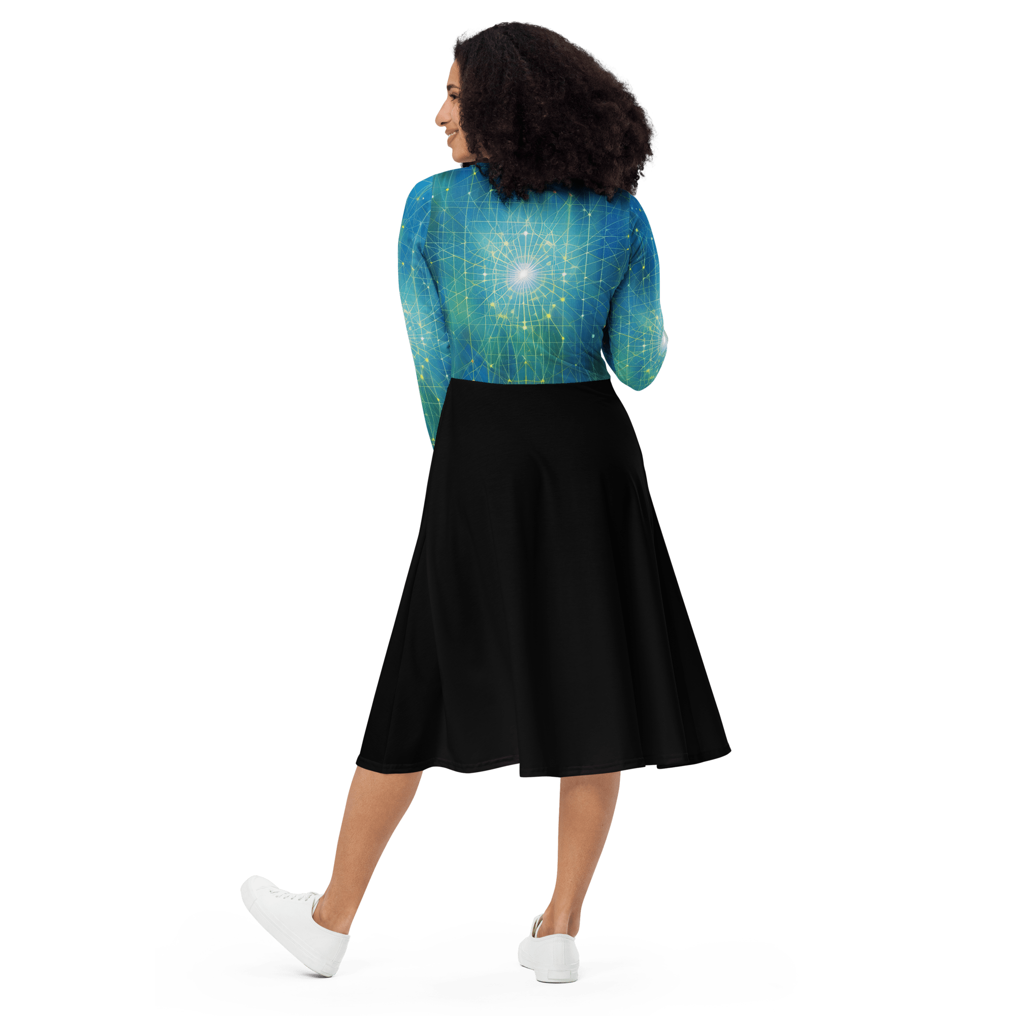 Blau Langarm - Midi - Kleid - Cooroi