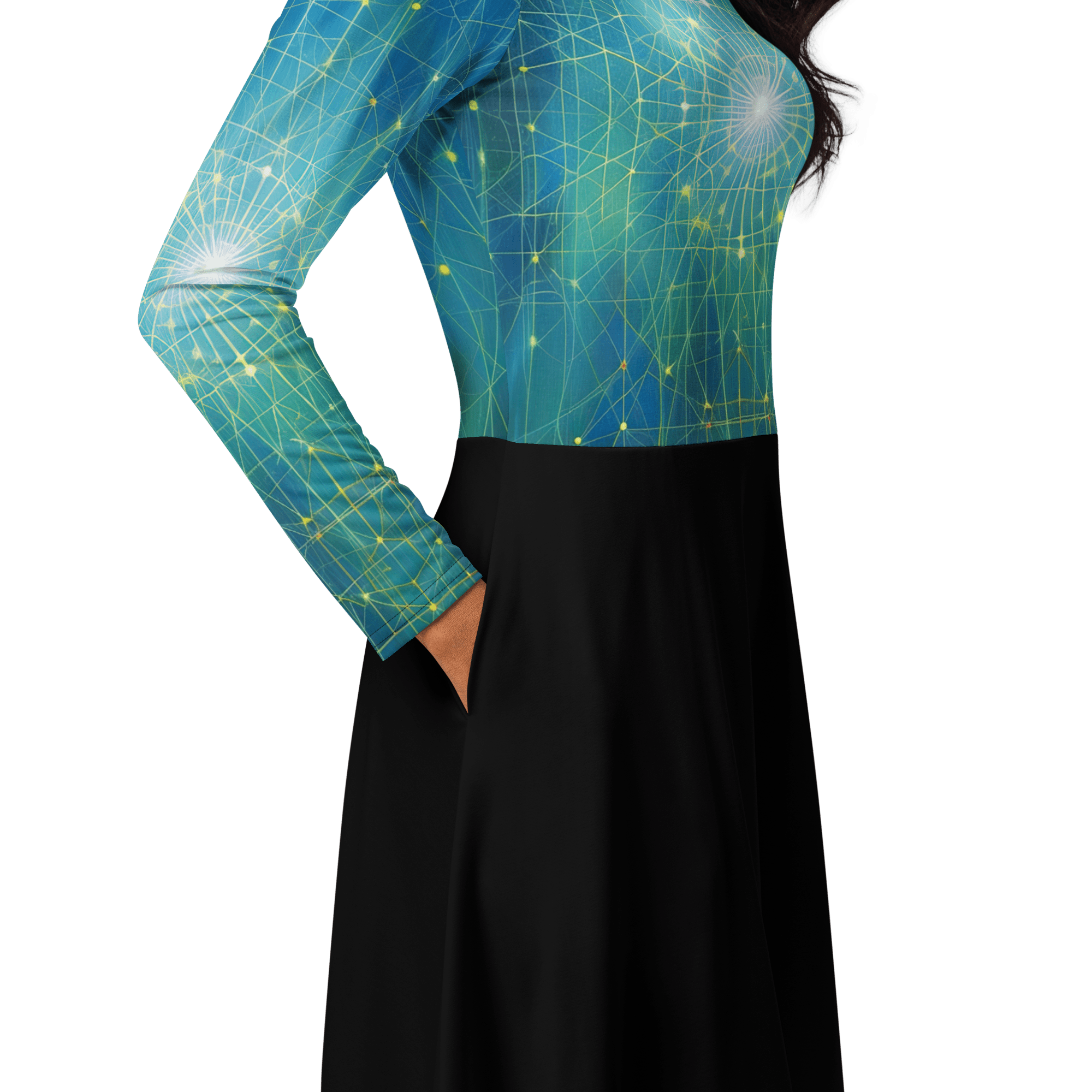 Blau Langarm - Midi - Kleid - Cooroi