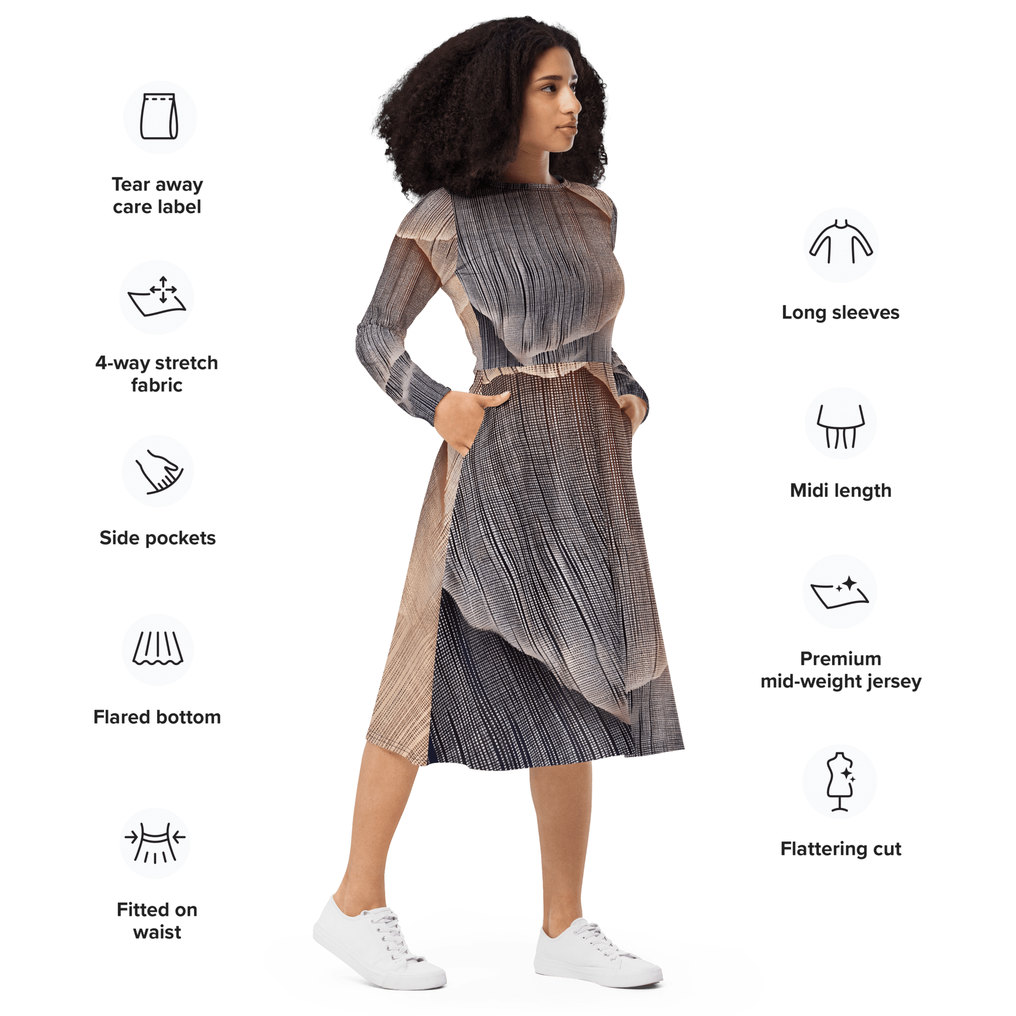 Waves Langarm - Midi - Kleid - Cooroi