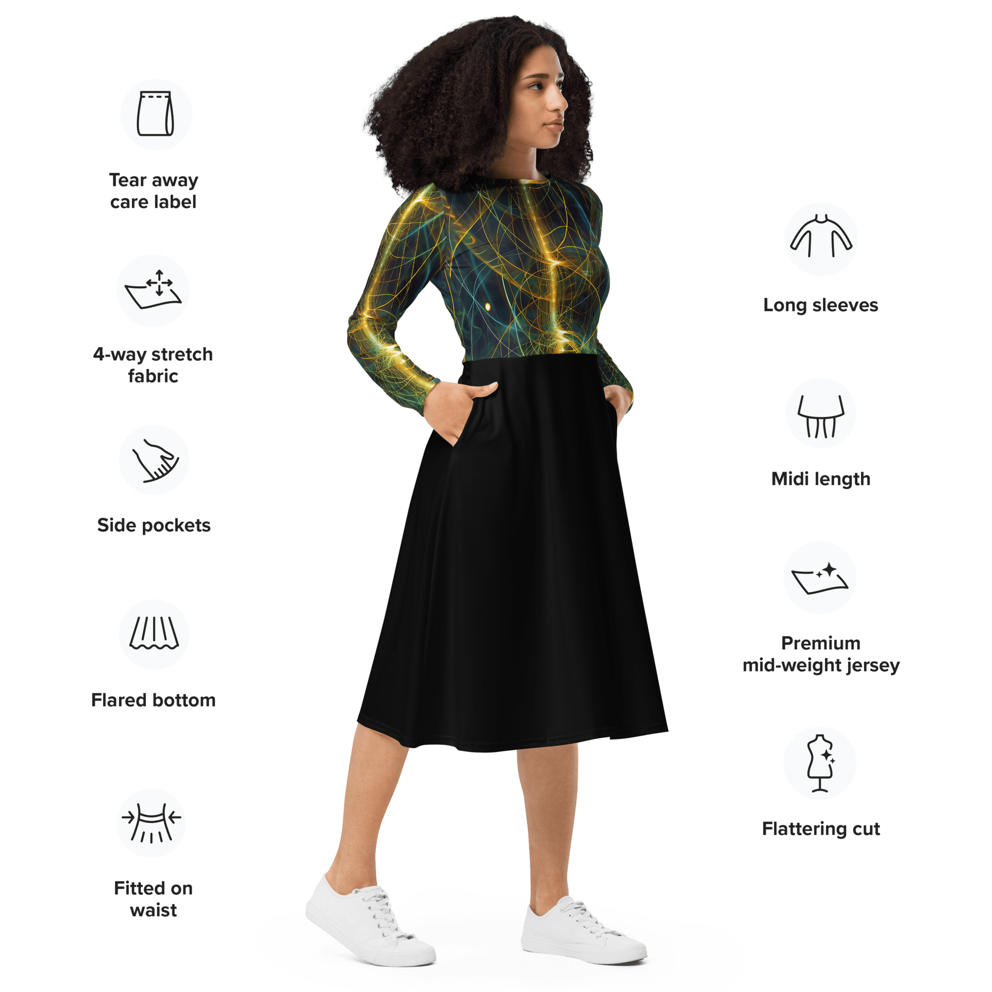 Golden Line Langarm - Midi - Kleid - Cooroi