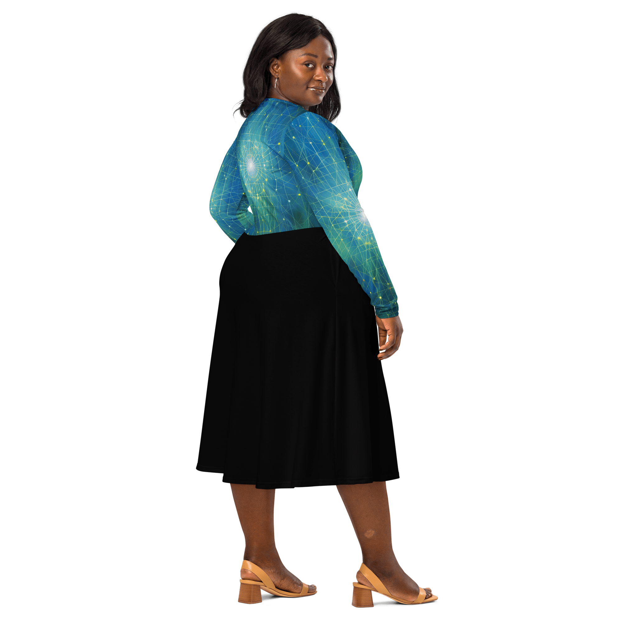 Blau Langarm - Midi - Kleid - Cooroi
